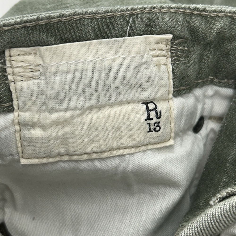 R13 Tobi Boy Jeans Women Size 26 Army Green Denim Made Italy Straight Leg - Picture 4 of 12